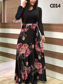 Ladies Summer Long Dress Printed Splicing Floral Banquet Round Neck Short Sleeve Tight Dress Elegant Sexy Woman Long Dress Xl