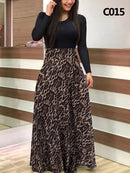 Ladies Summer Long Dress Printed Splicing Floral Banquet Round Neck Short Sleeve Tight Dress Elegant Sexy Woman Long Dress Xl