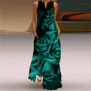 WAYOFLOVE 2022  Sleeveless Black Dress Summer Beach Casual Elegant Breathable Long Dresses Woman V Neck Rose Print Women&