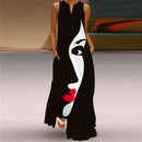 WAYOFLOVE 2022  Sleeveless Black Dress Summer Beach Casual Elegant Breathable Long Dresses Woman V Neck Rose Print Women&