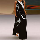WAYOFLOVE 2022  Sleeveless Black Dress Summer Beach Casual Elegant Breathable Long Dresses Woman V Neck Rose Print Women&