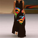 WAYOFLOVE 2022  Sleeveless Black Dress Summer Beach Casual Elegant Breathable Long Dresses Woman V Neck Rose Print Women&