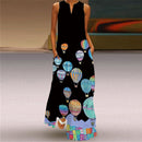 WAYOFLOVE 2022  Sleeveless Black Dress Summer Beach Casual Elegant Breathable Long Dresses Woman V Neck Rose Print Women&