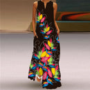 WAYOFLOVE 2022  Sleeveless Black Dress Summer Beach Casual Elegant Breathable Long Dresses Woman V Neck Rose Print Women&