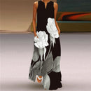 WAYOFLOVE 2022  Sleeveless Black Dress Summer Beach Casual Elegant Breathable Long Dresses Woman V Neck Rose Print Women&