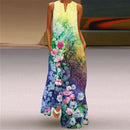 WAYOFLOVE 2022  Sleeveless Black Dress Summer Beach Casual Elegant Breathable Long Dresses Woman V Neck Rose Print Women&