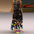 WAYOFLOVE 2022  Sleeveless Black Dress Summer Beach Casual Elegant Breathable Long Dresses Woman V Neck Rose Print Women&