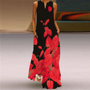 WAYOFLOVE 2022  Sleeveless Black Dress Summer Beach Casual Elegant Breathable Long Dresses Woman V Neck Rose Print Women&