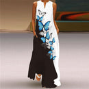 WAYOFLOVE 2022  Sleeveless Black Dress Summer Beach Casual Elegant Breathable Long Dresses Woman V Neck Rose Print Women&