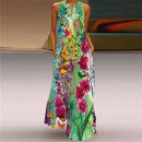 WAYOFLOVE 2022  Sleeveless Black Dress Summer Beach Casual Elegant Breathable Long Dresses Woman V Neck Rose Print Women&