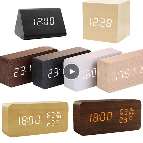 USB/AAA  Clocks LED Wooden Alarm Clock Watch Table Voice Control Digital Wood Despertador Electronic Desktop Table Decor 2022