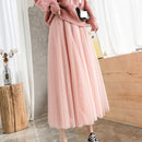 OHRYIYIE 2022 Autumn Winter Vintage Tulle Skirt Women Elastic High Waist Mesh Skirts Long Pleated Tutu Skirt Female Jupe Longue