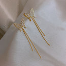 Korean Retro Asymmetric Butterfly Imitation Pearl Earrings Fashion Round Flower Brincos Long Statement Wings Earrings Jewelry