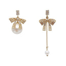 Korean Retro Asymmetric Butterfly Imitation Pearl Earrings Fashion Round Flower Brincos Long Statement Wings Earrings Jewelry
