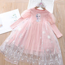 Girls Cartoon Dress 2022 Fall Fashion Frozen Elsa Princess Dresses Kids Long Sleeve Mesh Costume Crown+Magic Wand Girl Clothes