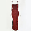 Artsu Glitter Pink Lace Up Open Back High Split Maxi Dress 2020 Fashion Summer Club Bodycon Dresses Woman Party Night ASDR70172