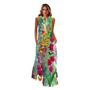MOVOKAKA Spring Summer Print Long Dress Women Beach Holiday Casual Fashion Elegant Dresses Party Sleeveless V Neck Maxi Dresses