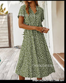 2021 Summer Polka Dot Dress Ladies Leopard Print Shirt Dress, Bohemian, Mid-length, High Waist, Beachwear, Vacation, Summer
