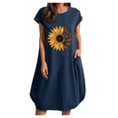 Women Casual O-Neck Short Sleeve Mid-Calf Summer Dress With Pocket Denim Basic Solid Dress Beach Party Loose Dress Holiday