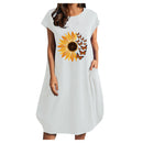 Women Casual O-Neck Short Sleeve Mid-Calf Summer Dress With Pocket Denim Basic Solid Dress Beach Party Loose Dress Holiday