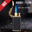 New Blue Flame Metal Crocodile Dolphin Double Fire lighter creative Direct Windproof Open Fire Conversion Lighter, Man&