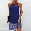Sexy Dress Women Beach Mini Dress Fashion Dress Women Summer Sleeveless Hollow Elegant Boho Party Dress Print Vestido 2022