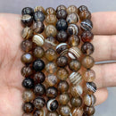Natural Orange Stripe Onyx Agates Round Beads Diy Bracelet Necklace for Jewelry Making Accessories 15" Strand 4 6 8 10 12 14MM