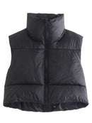 2022 Women Fashion Brown Cropped Vest Coat Female Stand Collar Zipper Waistcoat Ladies Casual Outerwear