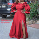 Off Shoulder Maxi Dress 2022 VONDA Women Vintage Long Sleeve High Slit Party Ruffled Dress Casual Vestido Oversized Robe Femme