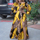 Off Shoulder Maxi Dress 2022 VONDA Women Vintage Long Sleeve High Slit Party Ruffled Dress Casual Vestido Oversized Robe Femme