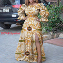 Off Shoulder Maxi Dress 2022 VONDA Women Vintage Long Sleeve High Slit Party Ruffled Dress Casual Vestido Oversized Robe Femme