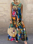 2022 Autumn Summer ZANZEA Pleated Dress Women Vintage Vestidos Robe Printed Long Maxi Dresses  Femme 3/4 Sleeve Tunic