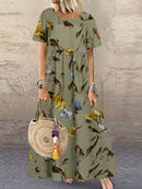 2022 Autumn Summer ZANZEA Pleated Dress Women Vintage Vestidos Robe Printed Long Maxi Dresses  Femme 3/4 Sleeve Tunic