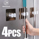 Multi-Purpose Hooks Mop Holder Wall Mounted Mop Organizer Broom Hanger Hook Kitchen Bathroom Waterproof Wall Hook Self-Adhesive