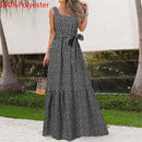 Celmia 2022 Summer Bohemian Long Dress Women Sexy Party Maxi Sundress Sleeveless Floral Print Casual Ruffles Belt Beach Vestidos