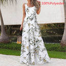Celmia 2022 Summer Bohemian Long Dress Women Sexy Party Maxi Sundress Sleeveless Floral Print Casual Ruffles Belt Beach Vestidos
