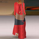 ZANZEA 2022 Womens Autumn Sundress Stitching Maxi Dress Casual Long Sleeve Tunic Vestidos Female Cotton Linen Robe