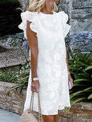 2022 ZANZEA Summer Women Sleeveless Ruffles Sundress Stylish O Neck Party Knee-length Vestidos Kaftan Elegant Lace Crochet Dress