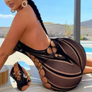 Sexy Women Dress Perspective Mesh Hollow Out Long Sleeves Sling Dress High Spaghetti Strap Club Party Dress Vestido Mini Dress