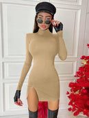 Hawthaw Women Spring Autumn Long Sleeve Bodycon Soild Color Black Slim Package Hip Mini Dress 2021 Female Clothing Streetwear