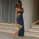 Sexy Party Dress Women Summer Corset Dress Wrap Chest Hollow Out Backless Halter Backless Beach Dresses Maxi Long Vestidos
