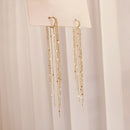 Korean Vintage Glossy Arc Bar Long Tassel Drop Earrings for Women Gold Geometric Fashion Jewelry Luxury Hanging Pendientes