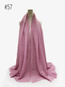 Pleated Plain Hijab Scarf Muslim Women Cotton Crinkle Headband Veil Scarves 2021 Fashion Islamic Headscarf Head Wraps Turban