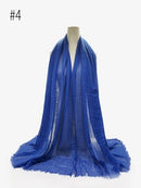 Pleated Plain Hijab Scarf Muslim Women Cotton Crinkle Headband Veil Scarves 2021 Fashion Islamic Headscarf Head Wraps Turban