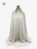 Pleated Plain Hijab Scarf Muslim Women Cotton Crinkle Headband Veil Scarves 2021 Fashion Islamic Headscarf Head Wraps Turban