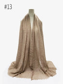 Pleated Plain Hijab Scarf Muslim Women Cotton Crinkle Headband Veil Scarves 2021 Fashion Islamic Headscarf Head Wraps Turban