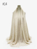 Pleated Plain Hijab Scarf Muslim Women Cotton Crinkle Headband Veil Scarves 2021 Fashion Islamic Headscarf Head Wraps Turban
