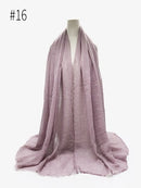 Pleated Plain Hijab Scarf Muslim Women Cotton Crinkle Headband Veil Scarves 2021 Fashion Islamic Headscarf Head Wraps Turban