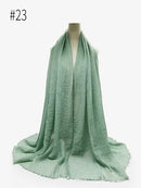 Pleated Plain Hijab Scarf Muslim Women Cotton Crinkle Headband Veil Scarves 2021 Fashion Islamic Headscarf Head Wraps Turban