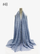 Pleated Plain Hijab Scarf Muslim Women Cotton Crinkle Headband Veil Scarves 2021 Fashion Islamic Headscarf Head Wraps Turban